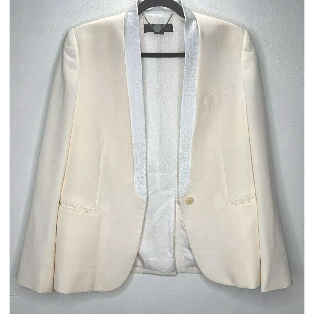 Stella McCartney Cream with White Lapel 1-Button Breast Pocket Blazer 42 / 12